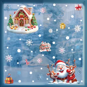 Pegatinas estáticas ventanas de Navidad dibujos animados Santa Claus alce copos nieve