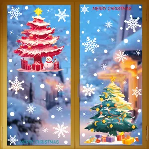 Stickers de fenetre de Noel arbre festif flocon de neige autocollant en verre decor
