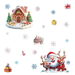 Pegatinas estáticas para ventanas de Navidad, juego de decoración de vidrio de reno de Papá Noel.