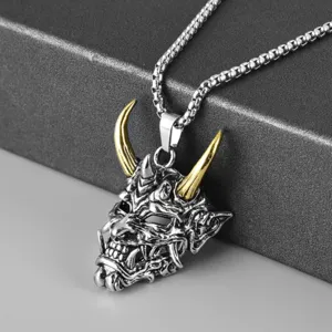 Collana con Ciondolo Maschera Hannya in Lega Hip Hop per Uomo Maschera da Fantasma Oni Samurai Punk Vintage Ciondolo Bicolore Galvanico Gioielli da Strada