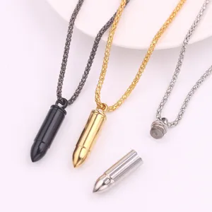 Men Stainless Steel Bullet Pendant Necklace Punk Style Openable Bullet Shape Necklace Chain Jewelry Gift