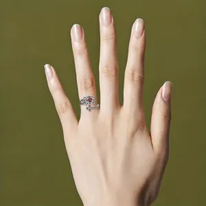 Vintage silver rose and cross ring for women, Victorian style open adjustable ring jewelry.