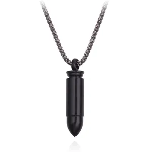 Stainless Steel Bullet Pendant Necklace for Men Cool Black Charm Jewelry Sweater Chain