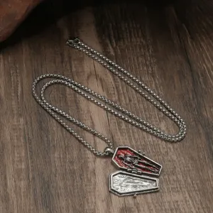 Collana con Pendente a Bara Gotico Vintage Lega Smalto Rosso Scheletro Croce Collana Unisex Festa di Halloween Gioielli Regalo