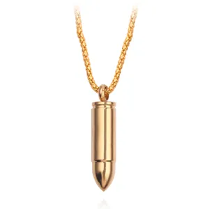 Gold stainless steel bullet pendant necklace for men fashion jewelry accessory piece