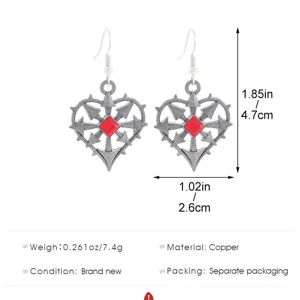 Gotische rode kristal doorn hart oorbellen koper vintage dames oorhangers sieraden retro