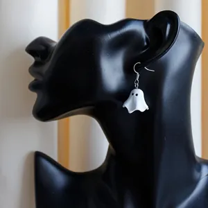 Cute white ghost drop earrings for women girls, spooky Halloween party jewelry gifts.