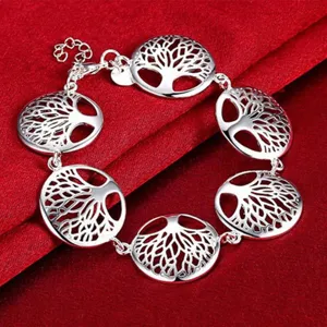 Squisito braccialetto con ciondolo albero della vita argentato, elegante gioiello da donna.
