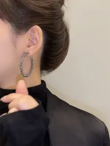 European style large hoop earrings featuring full rhinestone pavé, stylish and elegant fashion jewelry.