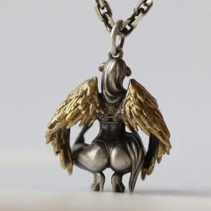 Silver and gold tone demon angel pendant necklace, gothic style jewelry for daily wear.