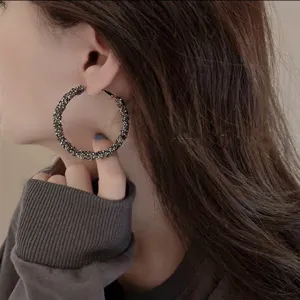 European American Fashion Large Circle Earrings Alloy Rhinestone Inlaid Geometric Hoop Earrings Women Party Jewelry