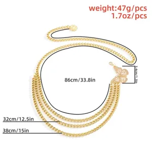 Goldene mehrlagige Taillenkette mit Schmetterlingsanhänger, elegante Körperkette für Kleider.