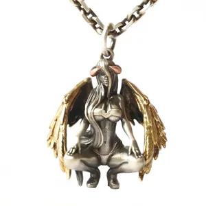 Exquisite anime devil angel wing metal pendant necklace for men and women fashion jewelry accessory.