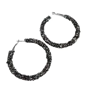 Elegant large crystal hoop earrings for women, sparkling full rhinestone statement jewelry main