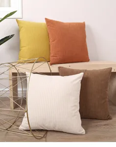 Corduroy throw pillow cover solid color square cushion case for living room sofa home decor