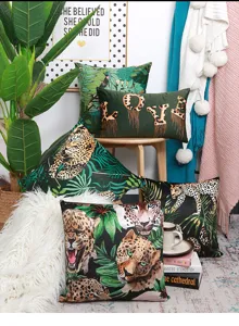 Tropical jungle animal print pillow cover soft velvet cushion cover for sofa home decor