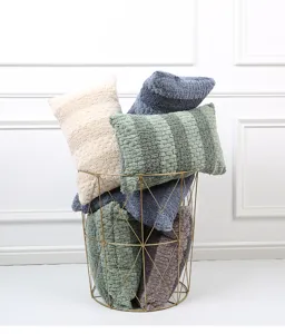 Nordic style curly wool striped throw pillow cover set, cozy living room sofa cushion case.