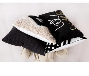 Black and white bohemian cushion, Moroccan sofa tufted throw pillow cover for home decor.