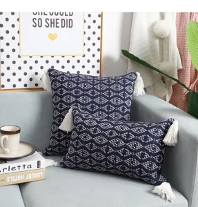 Indian style woven cushion cover jacquard linen tassel pillowcase for sofa home decor detail