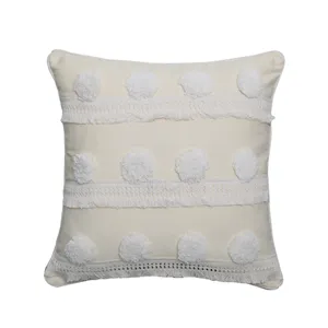 Indian Style Tufted Throw Pillow Cover Cotton Linen Embroidered Cushion Cover With Tassels For Sofa Home Decor