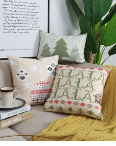 Christmas decorative throw pillow cotton linen cushion holiday home decor deer tree print
