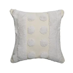 Bohemian tufted throw pillow cover with tassels, soft cotton linen decorative pillowcase.