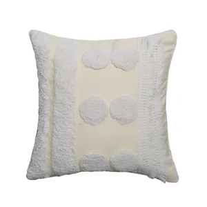 Indian style tufted throw pillow cover cotton linen decorative cushion for sofa and car.