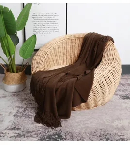 Nordic solid color knit throw blanket with tassels for cozy sofa, office or car nap.