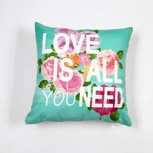 Decorative floral throw pillow cover with inspirational quote typography, cozy home sofa decor.