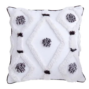 Moroccan style geometric tufted throw pillow, bohemian decorative cushion for home.