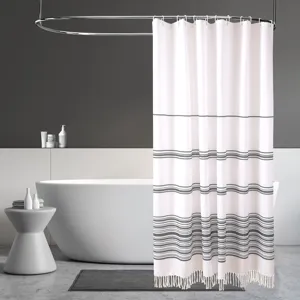 Modern Minimalist Waterproof Fabric Shower Curtain With Tassels Striped Bathroom Curtain For Home Decor