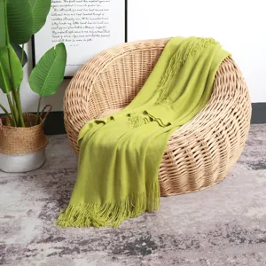 Nordic solid color knitted throw blanket with fringes soft cozy nap blanket for sofa bed home decor
