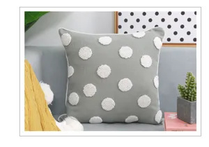 Tufted polka dot throw pillow cover grey decorative cushion case for sofa home decor
