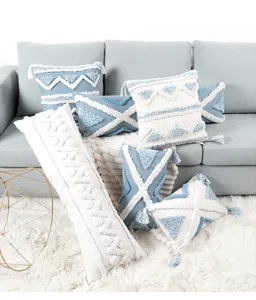 Fodera per cuscino tufting bohémien blu geometrico copricuscino divano decorazione casa