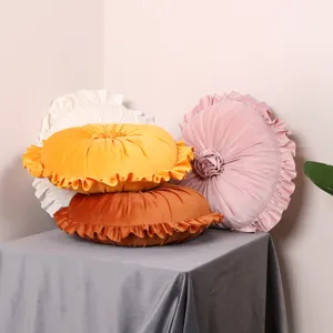 European velvet round ruffled throw pillow decorative sofa cushion bedroom bedside back pillow