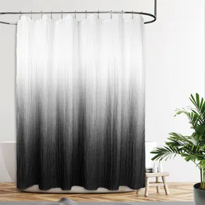 Ombre Douchegordijn Zwart Wit Verloop Waterdicht Gekreukte Textuur Stof Badkamer Decor