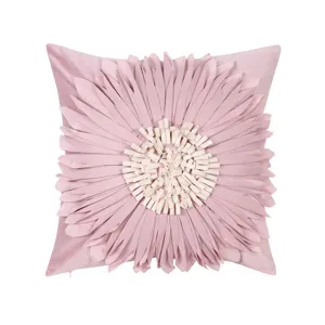 Modern pink 3D flower decorative pillow cover luxury cushion case for sofa home decor.