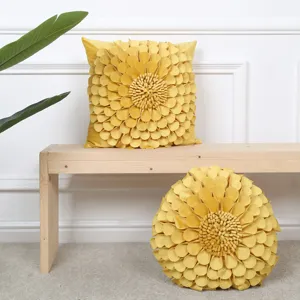 Housse de coussin tournesol 3D luxe taie d'oreiller fleur jaune pour déco maison