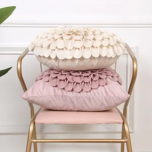 Housse de coussin décorative à fleurs 3D ronde taie d'oreiller pour canapé salon