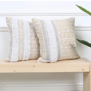 Nordischer boho Kissenbezug mit Quasten, beige dekoratives Kissen für Sofa und Wohnzimmer