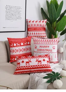 Christmas printed decorative throw pillow cover red white deer design set for sofa home