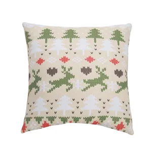 Christmas Elk Printed Cotton Linen Cushion Cover Decorative Square Pillow Case