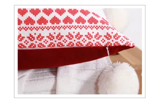 Christmas decorative pillow cover red white heart cross stitch velvet cushion case 45x45
