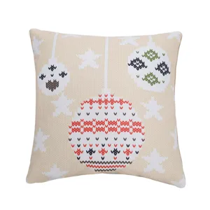 Christmas decorative square throw pillow with knit pattern print, cozy home decor main view