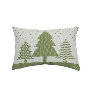Christmas tree pattern throw pillow, cotton linen cushion cover, holiday home decor.