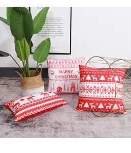 Christmas printed throw pillow cover red white elk holiday home decor sofa cushion case