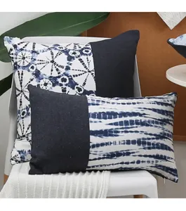 Blue and white tie dye throw pillow cover linen digital printed decorative cushion case.