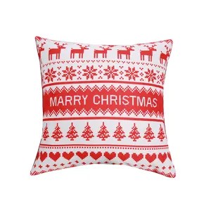 Christmas Decorative Pillow Cover Cotton Linen Red And White Elk Snowflake Cushion Cover Holiday Home Car Sofa Decor