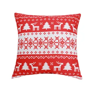 Christmas red white reindeer throw pillow cover festive holiday home cushion 45x45