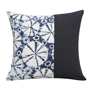 Blue and white tie dye square cushion cover modern creative throw pillow case for home decor